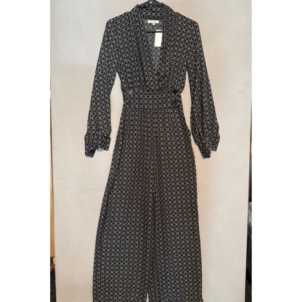 Max Studio Jumpsuit XS Geometric Women’s Business Long Sleeve Button Waistband
